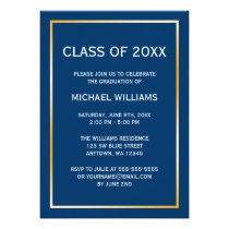 Blue Gold Border Graduation Announcement invitations