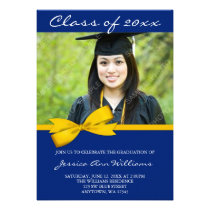 Blue Gold Bow Photo Graduation Announcement invitations