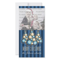 Blue & Gold Bubbles Christmas Tree Photo Cards
