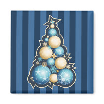 Blue & Gold Bubbles Christmas Tree Square magnets by Ruxique Blue & Gold Bubbles Christmas Tree Square magnets