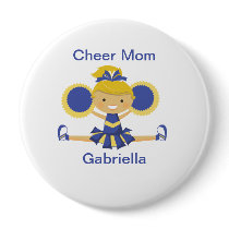 Blue & Gold Cheer Mom Cheerleader Button