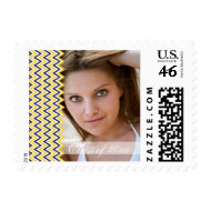 Blue gold chevron photo graduation postage stamps stamp