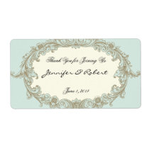 Blue Gold Cream Vintage Frame Water Bottle Label