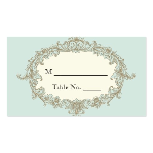 Blue Gold Cream Vintage Frame Wedding Place Cards Business Card Template (front side)