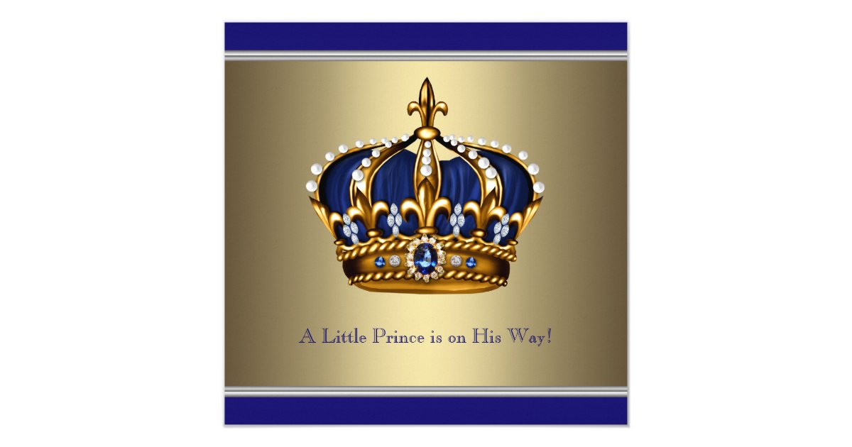 Blue Gold Crown Little Prince Boy Baby Shower Card Zazzle