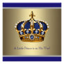 Blue Gold Crown Little Prince Boy Baby Shower Invitations