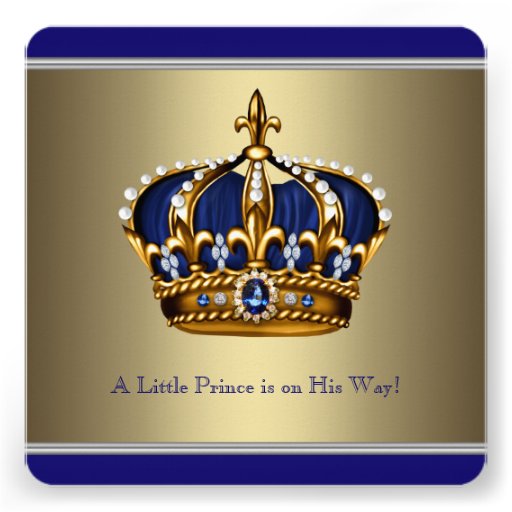 Blue Gold Crown Little Prince Boy Baby Shower Personalized Announcements