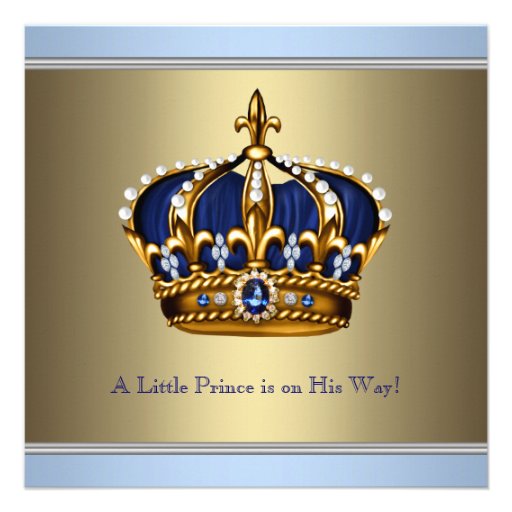 Blue Gold Crown Prince Baby Boy Shower Personalized Invitation