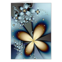 Blue Gold Cute Abstract Floral Card