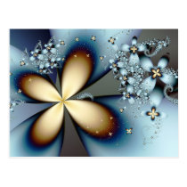 Blue Gold Cute Abstract Floral Post Card