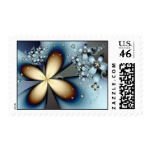 Blue Gold Cute Abstract Floral Postage