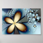 Blue Gold Cute Abstract Floral Poster
