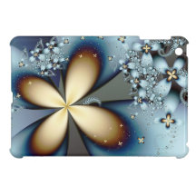 Blue Gold Cute Floral Abstract Art Cover For The iPad Mini