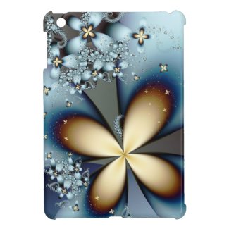 Blue Gold Cute Floral Abstract Art Cover For The iPad Mini