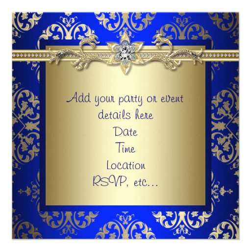 Blue Gold Damask Royal Blue Party Announcement