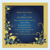 Blue, Gold Floral Frame invitations