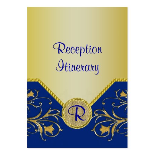Blue & Gold Flowering Vines Monogram Wedding Business Card Templates (front side)