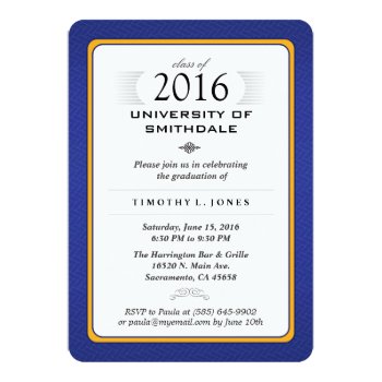 Blue & Gold Formal Graduation Party Invite by juliea2010 at Zazzle
