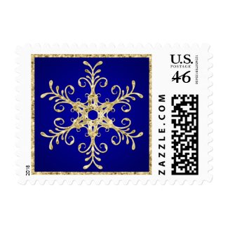 Blue, Gold Glitter LOOK Snowflake Postage