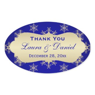 Blue, Gold Glitter LOOK Snowflake Wedding Sticker