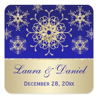 Blue, Gold Glitter LOOK Snowflake Wedding Sticker