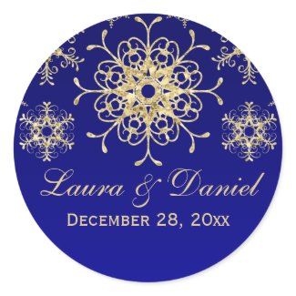 Blue, Gold Glitter LOOK Snowflake Wedding Sticker