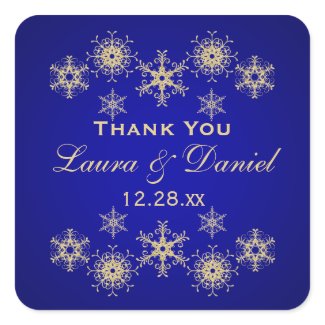 Blue, Gold Glitter LOOK Snowflake Wedding Sticker