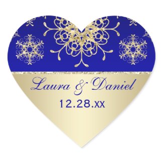 Blue, Gold Glitter LOOK Snowflake Wedding Sticker