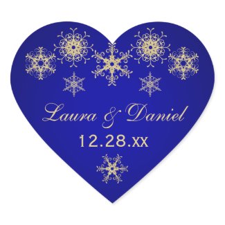 Blue, Gold Glitter LOOK Snowflake Wedding Sticker