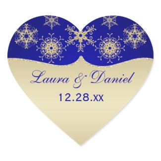 Blue, Gold Glitter LOOK Snowflake Wedding Sticker