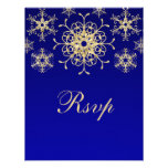 Blue, Gold Glitter LOOK Snowflakes RSVP Card Announcements