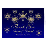 Blue, Gold Glitter LOOK Snowflakes Thank You Card
