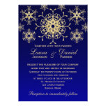 Blue, Gold Glitter LOOK Snowflakes Wedding Invite