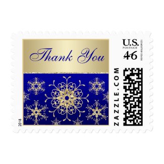 Blue, Gold Glitter LOOK Snowflakes Wedding Postage