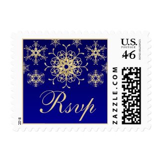Blue, Gold Glitter LOOK Snowflakes Wedding Postage