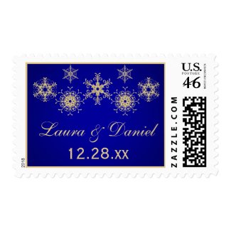 Blue, Gold Glitter LOOK Snowflakes Wedding Postage