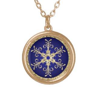 Blue, Gold Glitter Snowflake Necklace