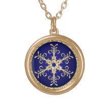 Blue, Gold Glitter Snowflake Necklace