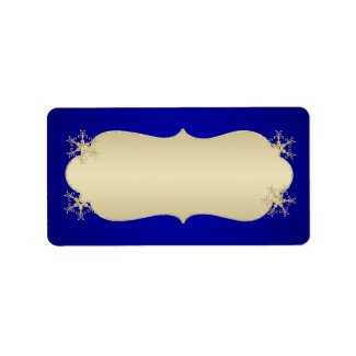 Blue, Gold Glitter Snowflakes Address Label Blank