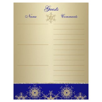 Blue, Gold Glitter Snowflakes Guest Book Paper