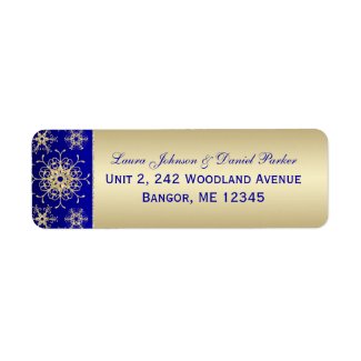 Blue, Gold Glitter Snowflakes Return Address Label