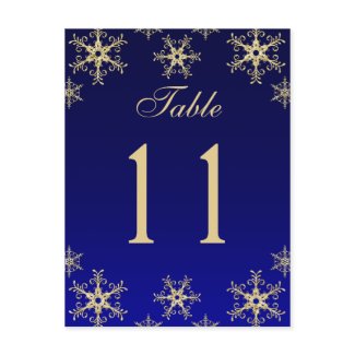 Blue, Gold Glitter Snowflakes Table Number Card
