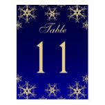 Blue, Gold Glitter Snowflakes Table Number Card Postcards