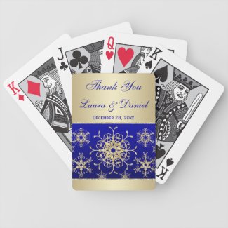 Blue Gold Glitter Snowflakes Wedding Playing Cards