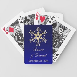 Blue Gold Glitter Snowflakes Wedding Playing Cards