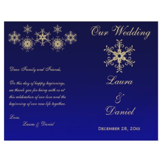 Blue, Gold Glitter Snowflakes Wedding Program