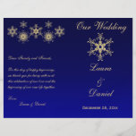 Blue, Gold Glitter Snowflakes Wedding Program Full Color Flyer