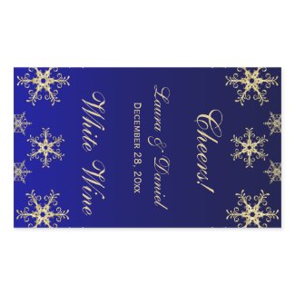 Blue, Gold Glitter Snowflakes Wine Label Sticker