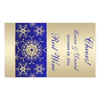 Blue, Gold Glitter Snowflakes Wine Label Sticker