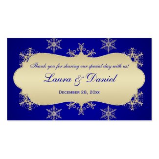 Blue, Gold Glittery Snowflakes Wedding Favor Tag